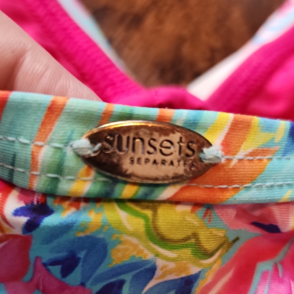 Sunsets | Tropical Floral Women's Two Piece 36D Tankini Medium Swim Skirt Set - Picture 8 of 13